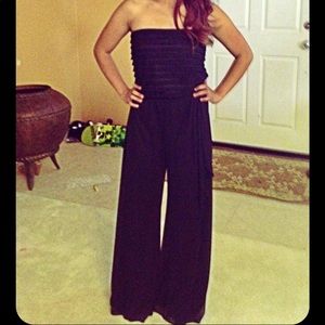 Black strapless tie jumpsuit